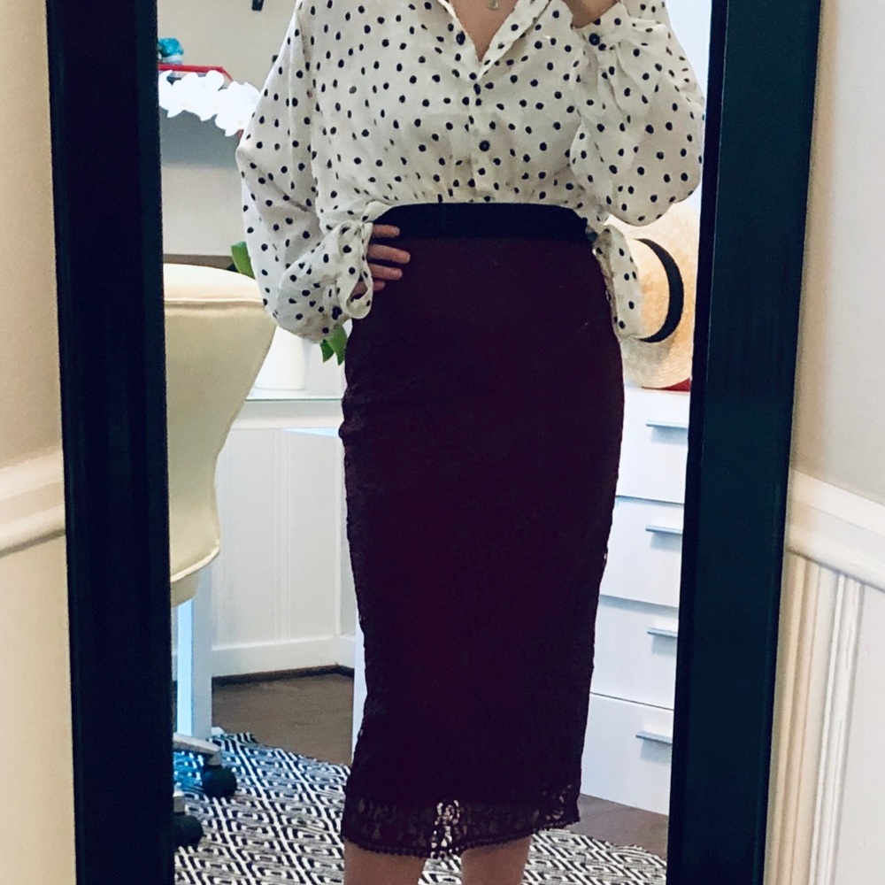 H&M Burgundy Lace Midi Skirt